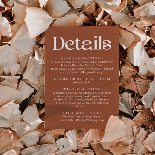 Carte D'accompagnement Typographie moderne Terracotta Détails Mariage