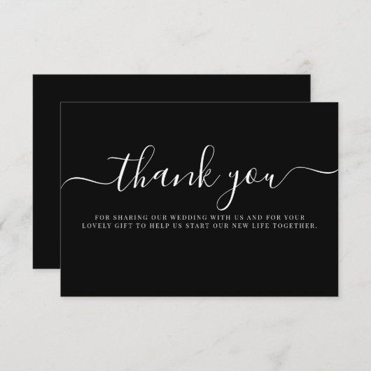 Carte D'accompagnement Typographie noir blanc moderne Mariage Merci (Devant / Derrière)