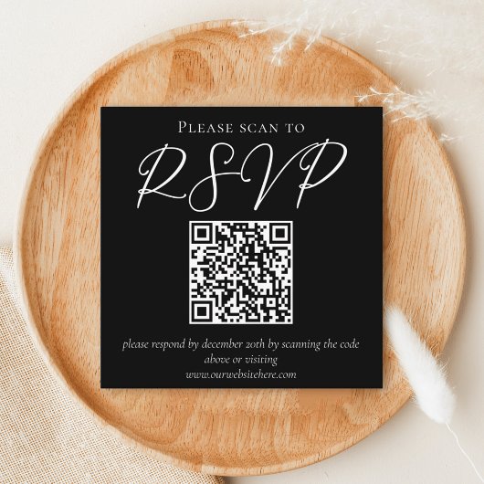 Carte D'accompagnement Typographie noir blanc simple QR Code Mariage RSVP