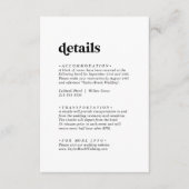 Carte D'accompagnement Typographie noire moderne Détails du Mariage (Devant)