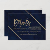 Carte D'accompagnement Typographie or marine bleu direction mariage (Devant / Derrière)