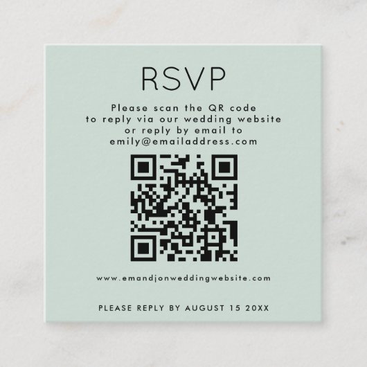 Carte D'accompagnement Typographie simple QR Code Mint Wedding RSVP (Devant)