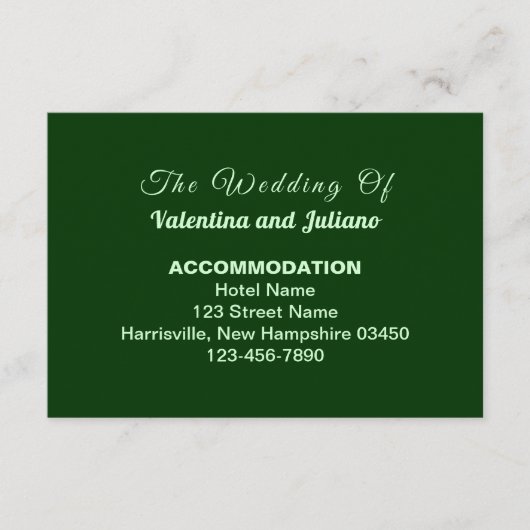 Carte D'accompagnement Typography Style Dark Green Wedding Accommodation (Devant)