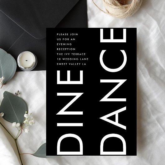 Carte D'accompagnement Ultra Modern Bold Big Monogram DINE DANCE Mariage