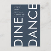 Carte D'accompagnement Ultra Modern Bold Navy Monogram DINE DANCE Mariage (Devant)