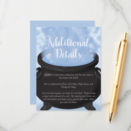 Carte D'accompagnement Un bébé est en train de brasser sorcier Baby showe (Devant/Arrière en situation)