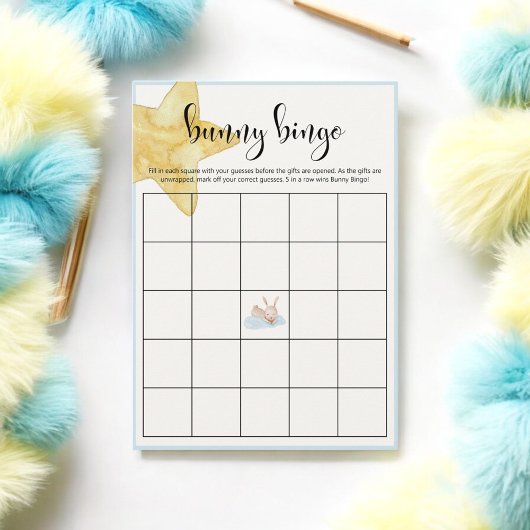 Carte D'accompagnement Un Bunny Blue Starry Baby shower Bingo Jeu