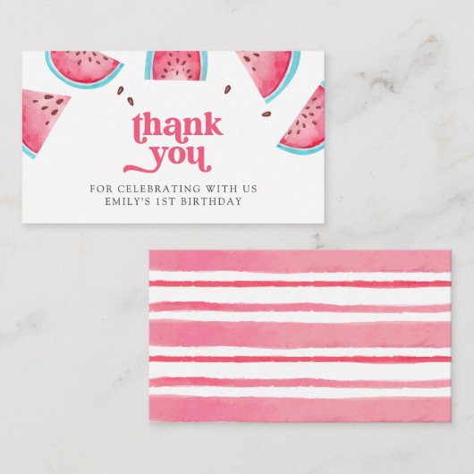 Carte D'accompagnement Un dans la pastèque Melon 1er Merci d'anniversaire (Devant / Derrière)