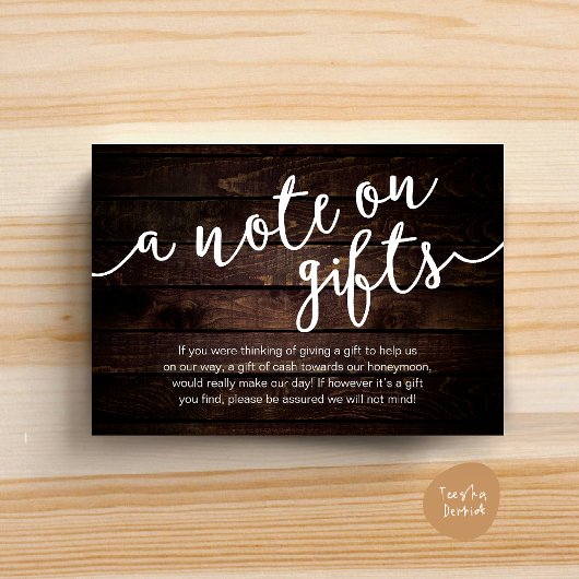 Carte D'accompagnement Un mot sur les cadeaux, Espèces pour la caisse de 