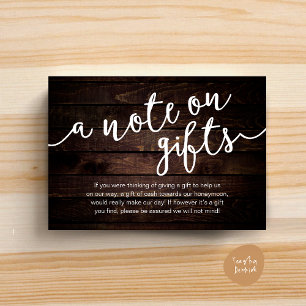 Carte D'accompagnement Un mot sur les cadeaux, souhait d'argent pour la c