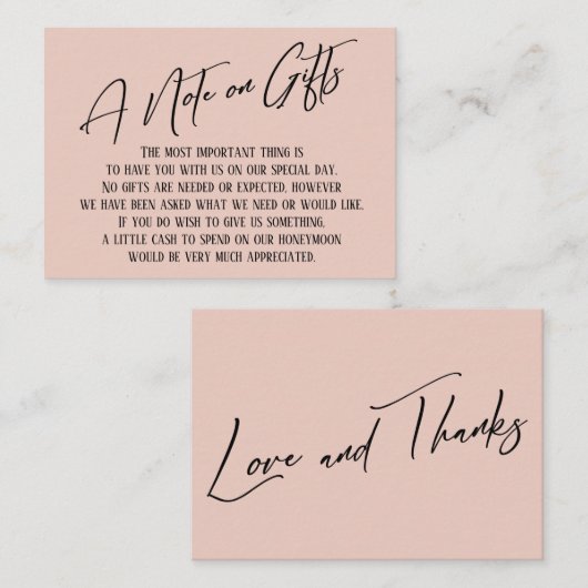 Carte D'accompagnement Une note sur les cadeaux d'écriture moderne Mariag (Devant / Derrière)