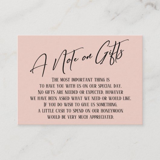 Carte D'accompagnement Une note sur les cadeaux d'écriture moderne Mariag (Devant)