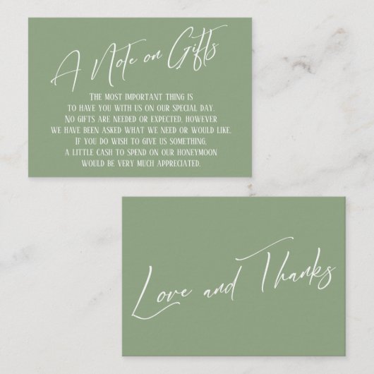 Carte D'accompagnement Une note sur les cadeaux d'écriture moderne Sage G (Devant / Derrière)