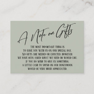 Carte D'accompagnement Une note sur les cadeaux Écriture moderne Mariage