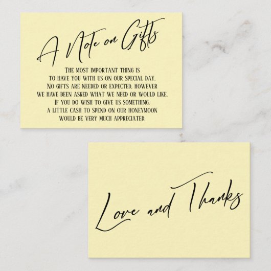 Carte D'accompagnement Une note sur les cadeaux Écriture moderne Mariage  (Devant / Derrière)