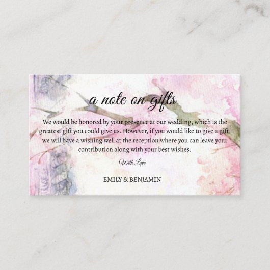 Carte D'accompagnement Une Note Sur Les Cadeaux Elégant Mariage Souhaite  (Devant)