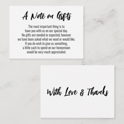 Carte D'accompagnement Une note sur les cadeaux Mariage Décontracté d'écr (Devant / Derrière)