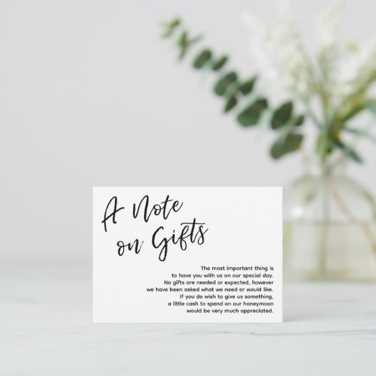Carte D'accompagnement Une note sur les cadeaux Mariage Décontracté d'écr (Debout devant)