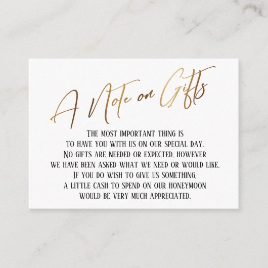 Carte D'accompagnement Une note sur les cadeaux Mariage d'écriture manusc (Devant)
