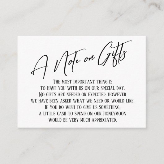 Carte D'accompagnement Une note sur les cadeaux Mariage d'écriture modern (Devant)