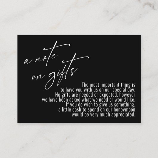 Carte D'accompagnement Une note sur les cadeaux Mariage d'écriture modern (Devant)