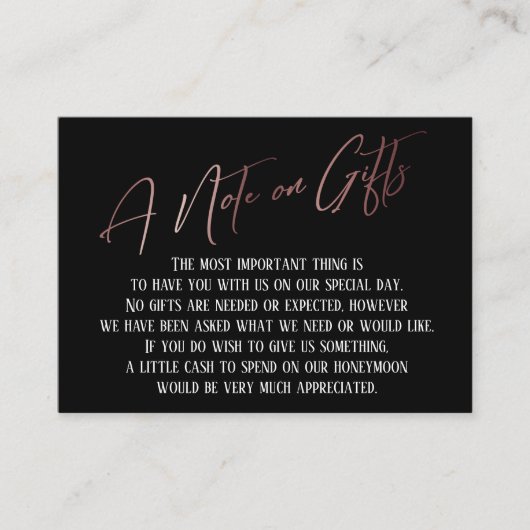 Carte D'accompagnement Une note sur les cadeaux Rose Mariage d'écriture m (Devant)