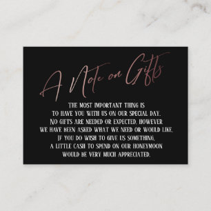 Carte D'accompagnement Une note sur les cadeaux Rose Mariage d'écriture m