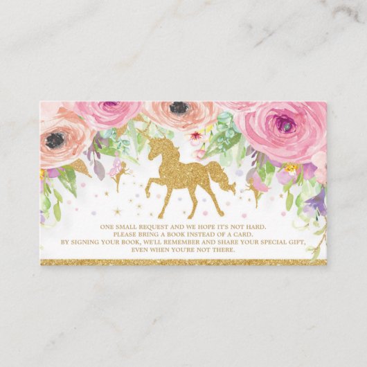 Carte D'accompagnement Unicorn Fairy Baby shower Apportez un livre pour b (Devant)
