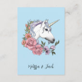 Carte D'accompagnement Unicorne blanche Fleurs roses Mariage bleu (Dos)
