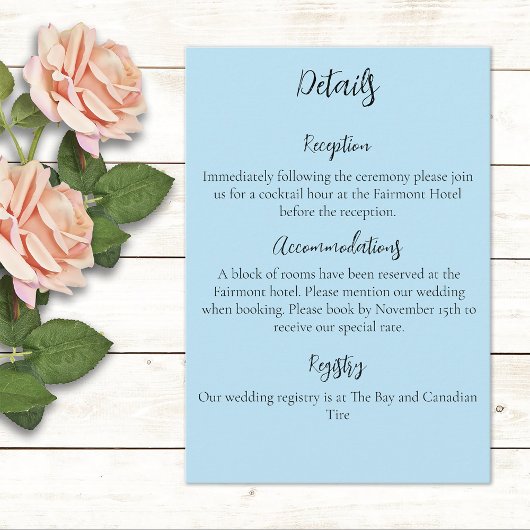 Carte D'accompagnement Unicorne blanche Fleurs roses Mariage bleu