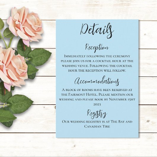 Carte D'accompagnement Unicorne blanche Fleurs roses Mariage bleu