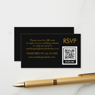 Carte D'accompagnement Unique QR Code noir Lettres d'or Mariage RSVP