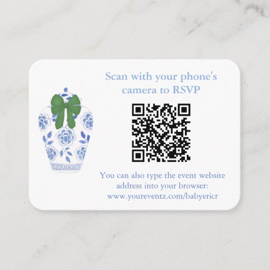 Carte D'accompagnement Vacances Blue Green Chinoiserie QR Code Registre (Devant)