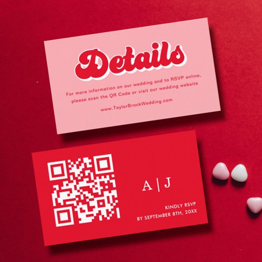 Carte D'accompagnement Valentine Mariage rouge et rose