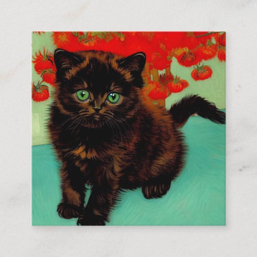Carte D'accompagnement Van Gogh Chat noir Fleurs rouges (Devant)