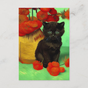 Carte D'accompagnement Van Gogh Chat Noir Fleurs Rouges