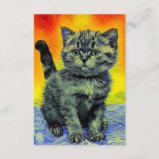 Carte D'accompagnement Van Gogh Style Chat Sunset Beach (Devant)