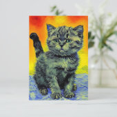 Carte D'accompagnement Van Gogh Style Chat Sunset Beach (Debout devant)