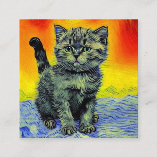 Carte D'accompagnement Van Gogh Style Chat Sunset Beach (Devant)