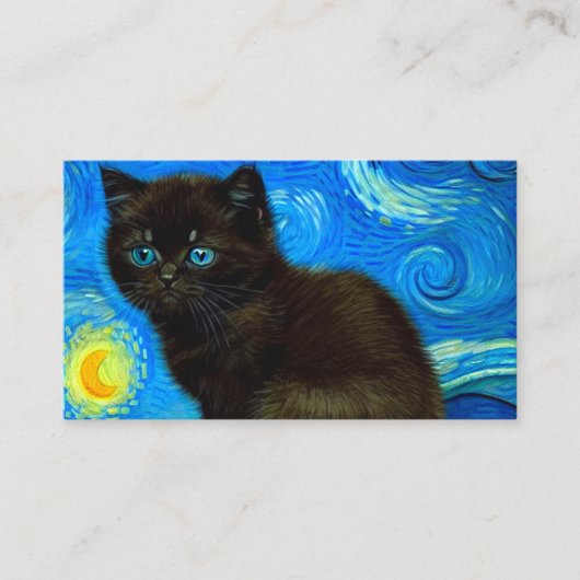 Carte D'accompagnement Van Gogh Style Starry Night Cat (Devant)