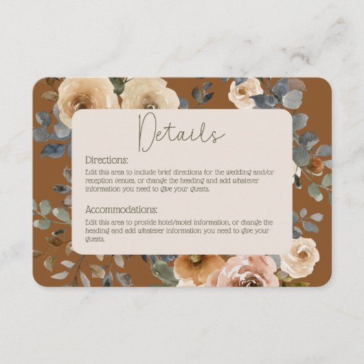 Carte D'accompagnement Vanilla White Boho Roses Rust Détails Mariage (Devant)