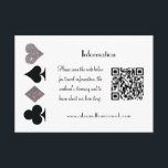 Carte D'accompagnement Vegas Mariage Black and Silver QR Code Information<br><div class="desc">Cette carte de boîtier faire-part de mariage suite est parfaite pour une fête à Las Vegas et présente des symboles de couleur argent et de couleur noire sur un arrière - plan blanc avec texte entièrement personnalisé et code QR scannable. Qu'il s'agisse d'un mariage fantaisiste ou d'un simple elopement, tout...</div>