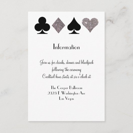 Carte D'accompagnement Vegas Mariage Black et Silver Extra Info Card (Devant)