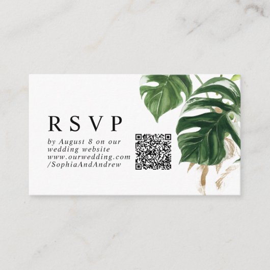 Carte D'accompagnement Végétation tropicale Mariage moderne QR RSVP (Devant)