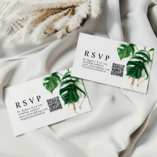 Carte D'accompagnement Végétation tropicale Mariage moderne QR RSVP