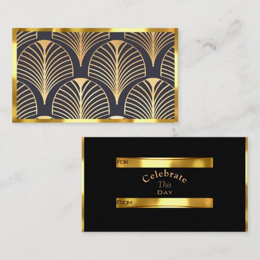 Carte D'accompagnement Ventilateur Art Déco Classique Design Or, Sm. Étiq (Devant / Derrière)