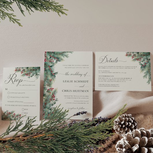 Carte D'accompagnement Verdure Baies d'hiver & Pine Aquarelle Détails