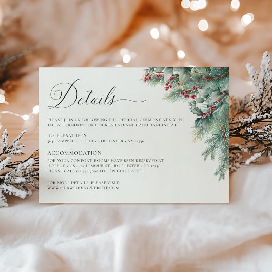 Carte D'accompagnement Verdure Baies d'hiver & Pine Aquarelle Détails