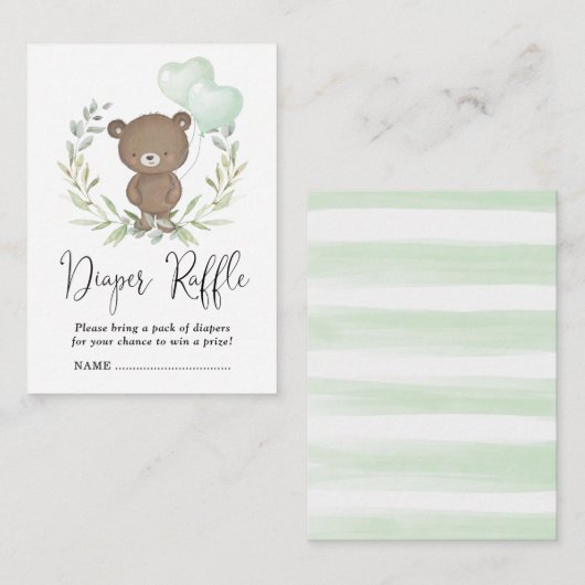 Carte D'accompagnement Verdure douce Baby shower Ours Teddy Repas de couc (Devant / Derrière)