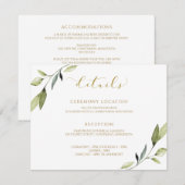 Carte D'accompagnement Verdure Mariage or Botanique Aquarelle Élégante (Devant / Derrière)